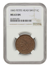 1843 1C NGC MS63BN (Petite Head, Small Letters) - £886.14 GBP