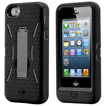 [Pack of 2] Black 3 Piece Hard Case Silicone Cover Kickstand for Apple iPhone 5 - £25.48 GBP
