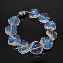 Vintage AB Crystal Beaded Bracelet 14/20 White Gold Plated Clasp - £19.94 GBP