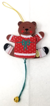 Teddy Bear Pull String Christmas Ornament Moving Arms Legs Wood Painted Vintage - £9.65 GBP