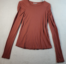 Zara Trafaluc T Shirt Top Women Size Medium Brown Long Sleeve Round Neck Pleated - £12.46 GBP