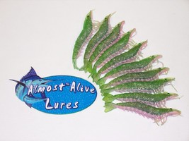 Artificial Soft Plastic Shrimp Lure for Inshore Fishing 4.25&quot; Green/Pink 10 Pack - £14.94 GBP