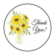 30 thank you stickers labels favors tags gifts envelope seals sunflowers yellow - £5.98 GBP