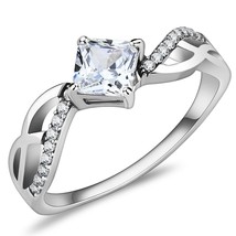 Classy 5mm Princess Cut CZ Criss Cross Band Stainless Steel Engagement Ring - £45.43 GBP