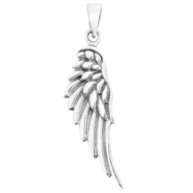 Women&#39;s Angel Wing Pendant Necklace 14K White Gold Finish Silver 18&quot; Chain - £165.41 GBP