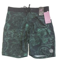 Psycho Tuna Lined Swim Board Shorts Mens Size 31 Recycle Tuna Black Green - £14.92 GBP