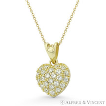 Heart Charm Round Cut CZ Crystal Pave 14k Yellow Gold 15x10mm Half-Dome Pendant - £84.52 GBP+