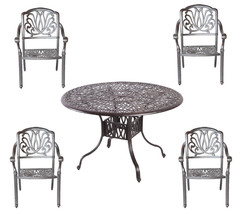 5 piece outdoor dining set cast aluminum outdoor furniture round table 4... - £1,195.03 GBP