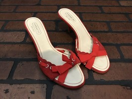 Coach Cyndi Heels Red Suede Size 8 Ruffles With a Bow Deign Made In Italy - $43.27