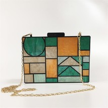 New Wallet Lady Acrylic Evening Bags Elegant Colors Contrast Patchwork Hardbox S - £44.14 GBP