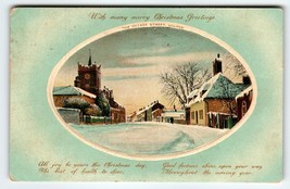 Christmas Postcard The Village Street Winter Snow Church Village 1911 Embossed - £8.72 GBP