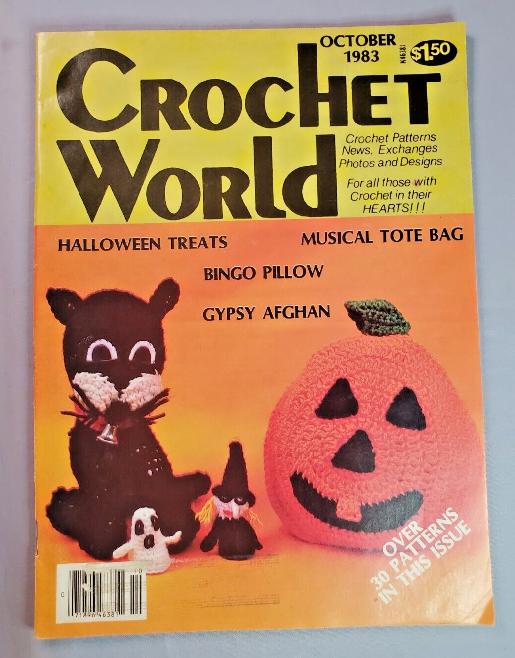Crochet World Magazine Oct 1983 Halloween Tote Bingo Pillow Afghan 30 Patterns - $7.87