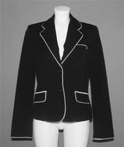 INC Black White Piping 3 Faux Pockets Lined Cotton Blend Fitted Blazer W... - £34.36 GBP