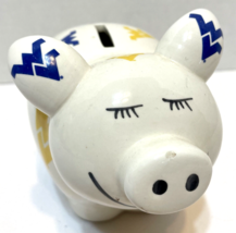 Vintage West Virginia Ceramic Piggy Bank with Stopper Blue Gold White 4.5  - £14.58 GBP