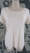 Joan Vass New York JV Beige Knit Top Women Large Short Sleeve Stretch - £14.26 GBP