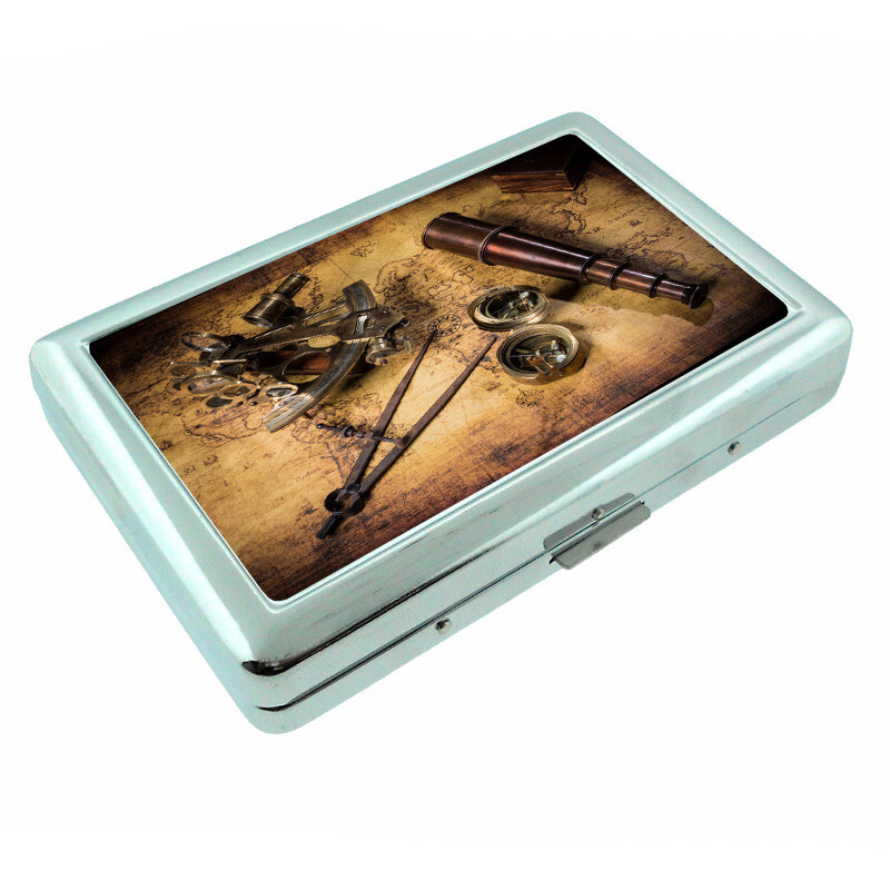 Pirate Treasure D4 Silver Metal Cigarette Case RFID Protection Wallet - $16.78