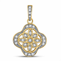 Yellow-tone Sterling Silver Womens Round Diamond Floral Fashion Pendant - £107.61 GBP