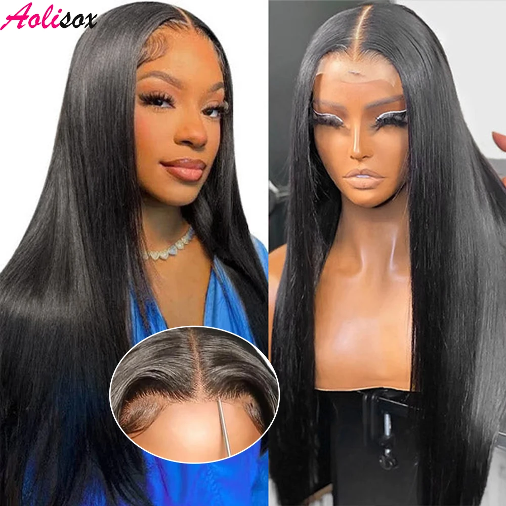 Wear and go glueless human hair wigs straight lace front wigs for women ready to go thumb200
