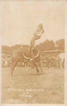 RODEO COWBOY TOMMIE DOUGLAS versus TEDDY-LONGHORN BULL~1910s REAL PHOTO ... - £5.50 GBP