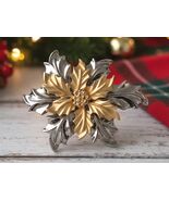 Vintage Poinsettia Brooch | Large Two Tone Christmas Flower Pin - $538.09 MXN