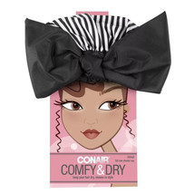 Conair Comfy &amp; Dry Full Size Bow Shower Cap Black White Stripe #55948 - $10.88