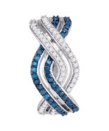 10k White Gold Blue Color Enhanced Diamond Entwined Woven Stripe Hoop Ea... - £426.26 GBP