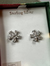 Cubic Zirconia Sterling SIlver SNOWFLAKE Post Earrings for Pierced Ears – 0.5 in - £11.62 GBP
