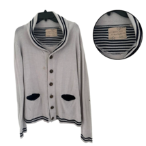 Brave Soul Men&#39;s L Shawl Collar Cardigan Sweater Gray Black Striped Butt... - €24,56 EUR