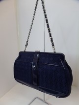 Vera Bradley Navy Blue Quilted Handbag W Chain Strap Silvertone Accents - $24.75