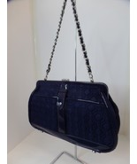 Vera Bradley Navy Blue Quilted Handbag W Chain Strap Silvertone Accents - £19.46 GBP