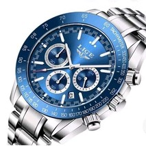LIGE Men&#39;s Chronograph Watch, Blue Panda Dial Date 45 Mm Case Stainless ... - $44.88