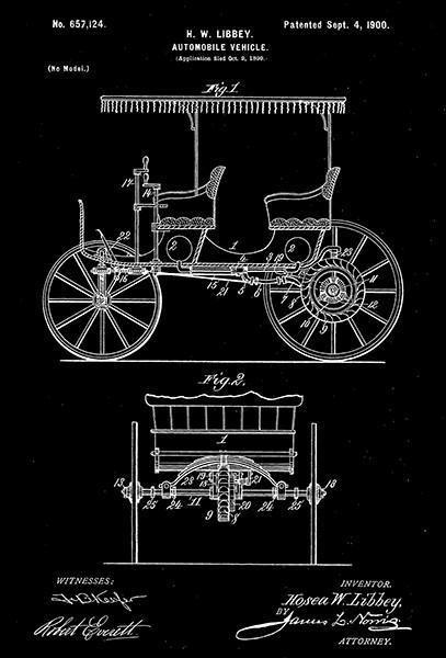 1900 - Automobile Vehicle - H. W. Libbey - Patent Art Poster - $9.99