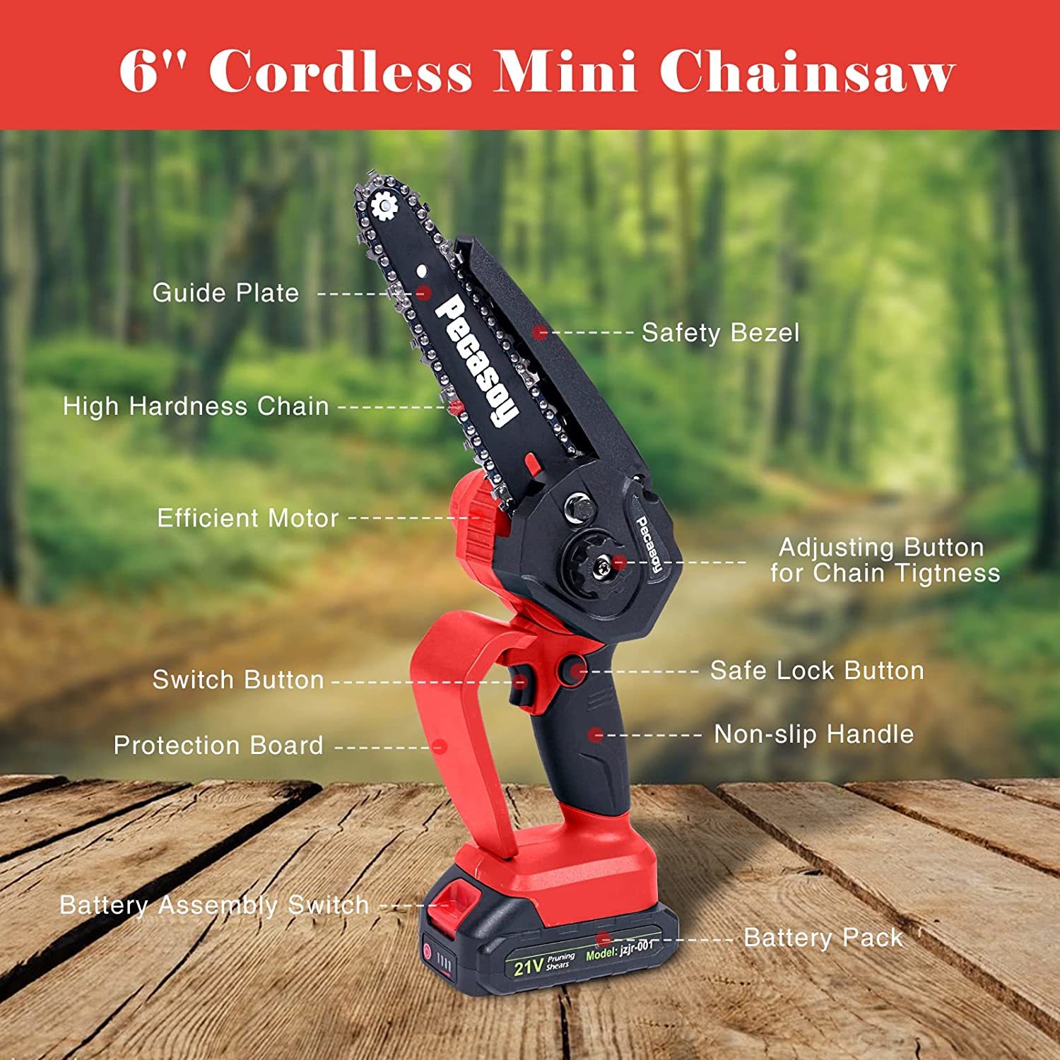 Pecasoy Mini Chainsaw 6 Inch, Cordless Electric Chainsaw With 2