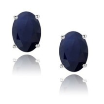 3.6 Carats Oval Blue Sapphire Stud Earrings 14k White Gold over 925 Ster... - $68.31