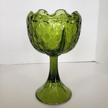 Vintage Green Candy Dish Footed Stem Candy Dish with Scollap Edges - $30.16