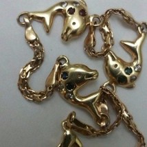 Estate 14k  Italy Yellow Gold Diamond Sapphire Ruby Emerald Dolphin Bracelet - £904.81 GBP