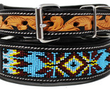 Hand Tooled Floral Padded Leather Beaded Dog Collar Beaded 60183 - £29.03 GBP+