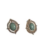 Rhinestone Green Cabochon Vintage Earrings Post Back Women Fashion Jewelry - £29.85 GBP