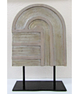 Contemporary Gray Wooden Geometric Tabletop Sculpture 18.5&quot; Tall  - $272.60 CAD