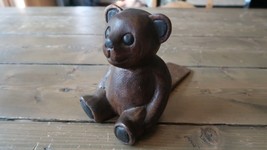Antique Hand Carved Wood Teddy Bear Door Stop Doorstop 7.75&quot; - £88.86 GBP