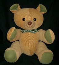14&quot; VINTAGE 1985 TAN / GREEN BROWN HEARTLINE TEDDY BEAR STUFFED ANIMAL P... - $37.05