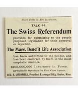 Mass Life Swiss Referendum 1894 Advertisement Victorian Insurance ADBN1zz - $28.18 CAD