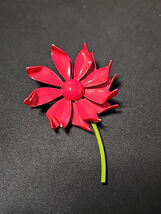 Vintage 1960s Red Enamel Metal Flower Brooch – Mod Mid-Century Costume J... - $27.04