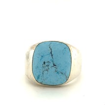 Vintage Sterling Signed MB-63 Mexico Square Turquoise Stone Dome Ring sz 12 1/4 - £75.17 GBP
