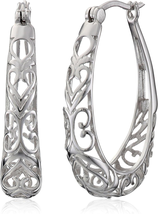 &quot;Filigree Oval Hoop Earrings - Sterling Silver&quot; - $83.70