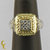 Judith Ripka 18k Oro Giallo &amp; Argento Sterling Diamante Placca Anello Misura - £911.89 GBP