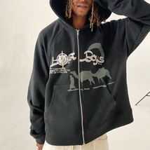 print Streetwear Long Sleeve Black Zip Hoodie Y2k Grunge clothes Sweatshirt Kor - $154.16