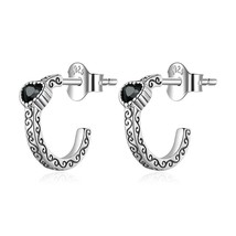WOSTU 100% 925 Silver Vintage Black Zircon Love Heart Stud Earrings Women Retro  - £16.99 GBP
