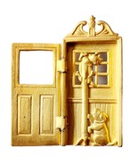 1980s Jonette Jewelry JJ Brooch Gold Tone Door Dog Chasing Cat Vintage P... - $40.73 CAD