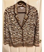 Women’s Sz L Issac Mizrahi Live Animal Print Button Up Sweater - $280.22 MXN